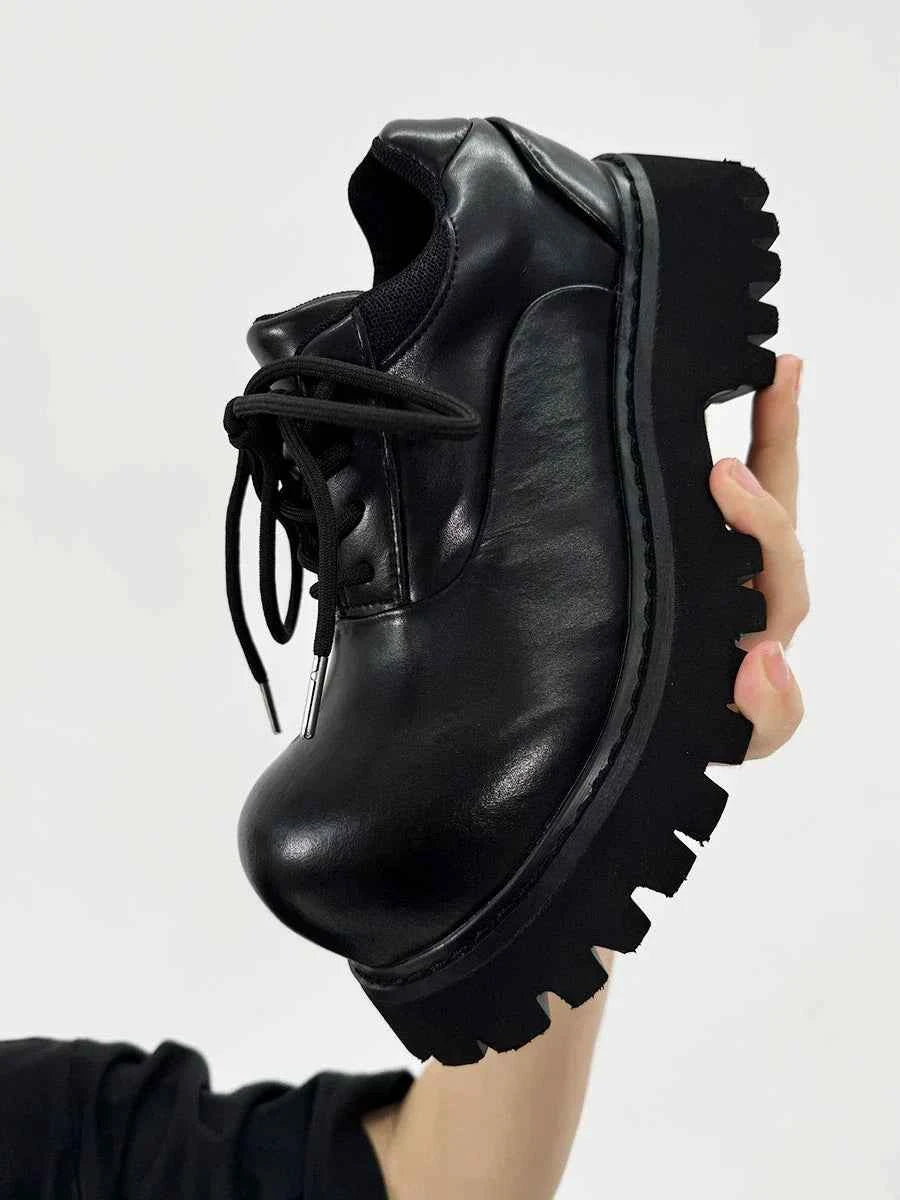 Chunky Black Leather Lug Sole Derby Shoes