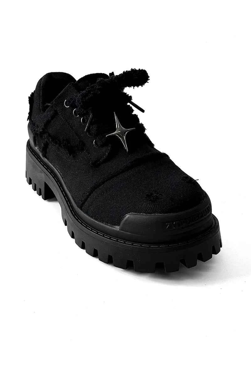 Chunky Black Canvas Platform Sneakers with Rugged Soles