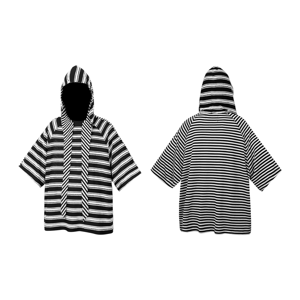 Striped Hooded Scarf Oversized T-Shirt