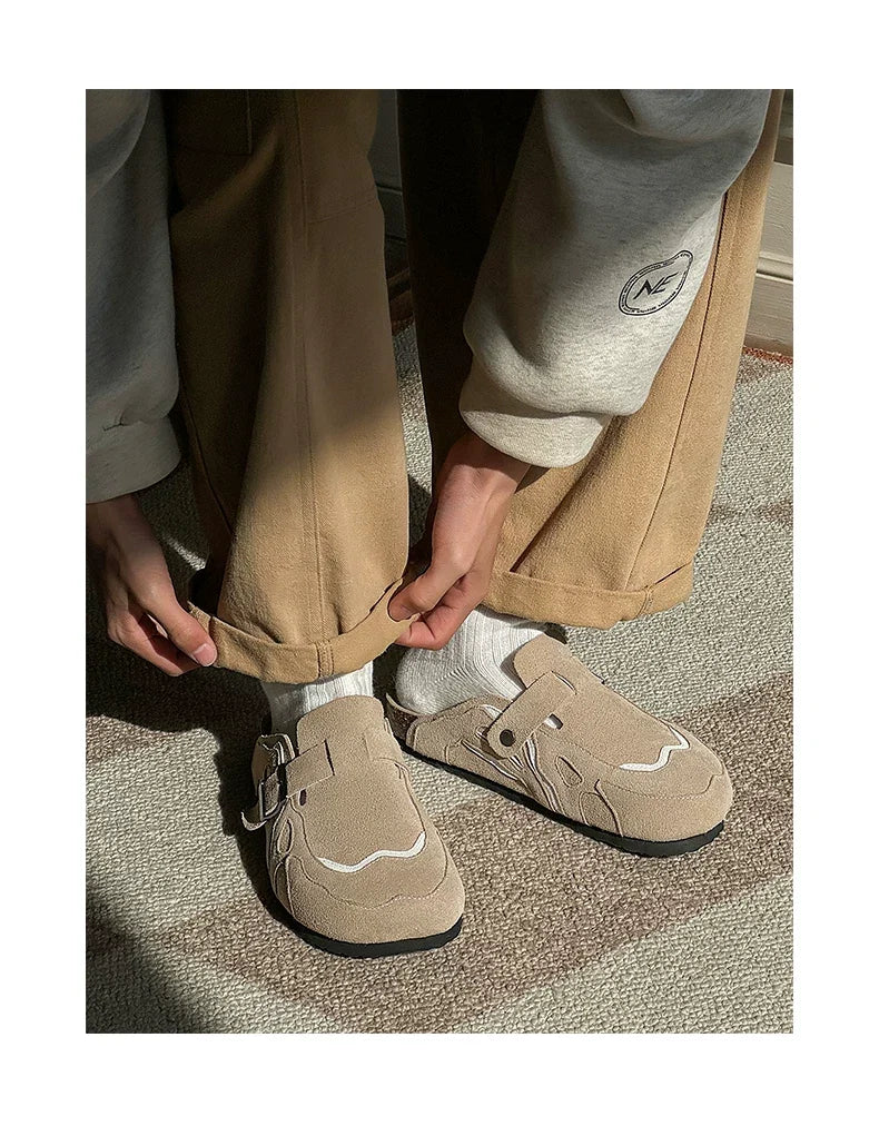 Suede Buckle Cork Footbed Clogs - Skipkicks