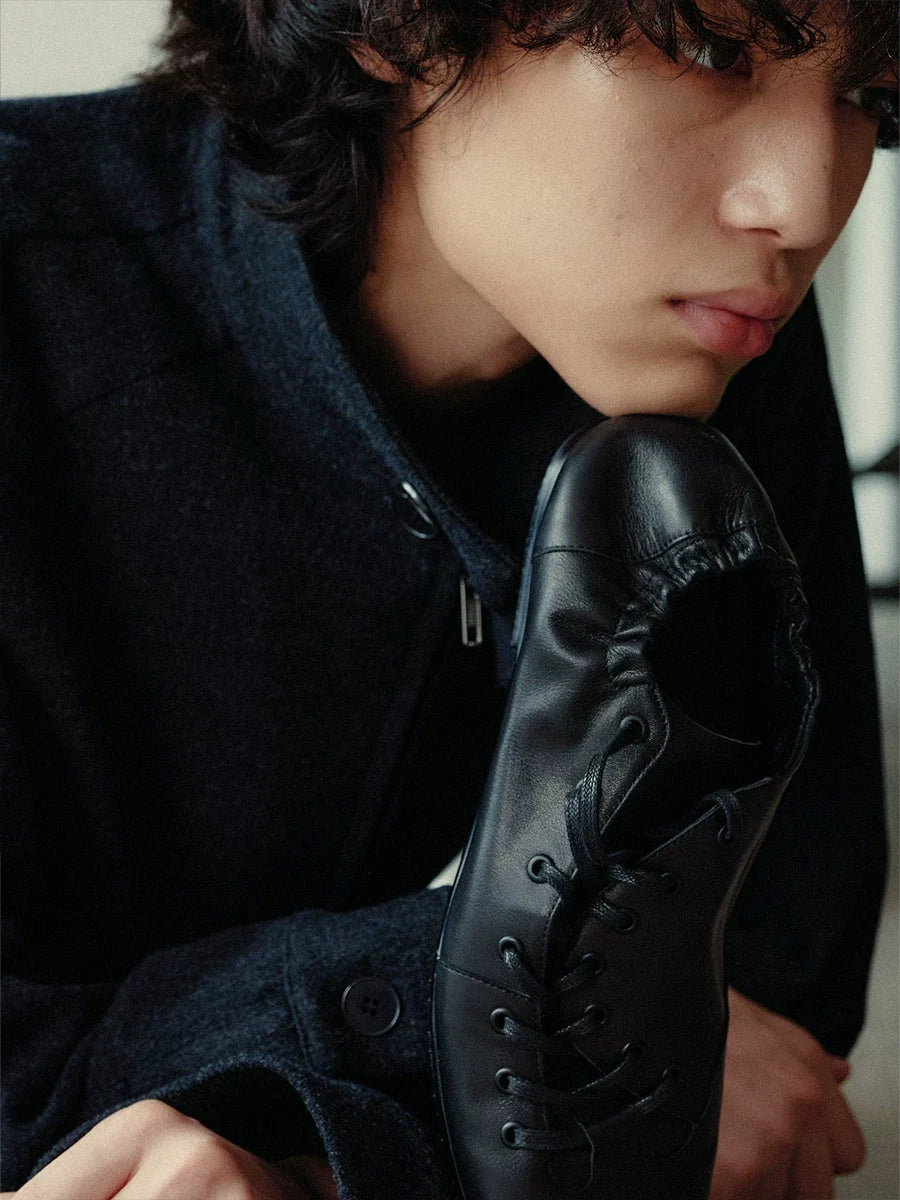 Black Minimalist Lace-Up Ballet Sneakers - Skipkicks