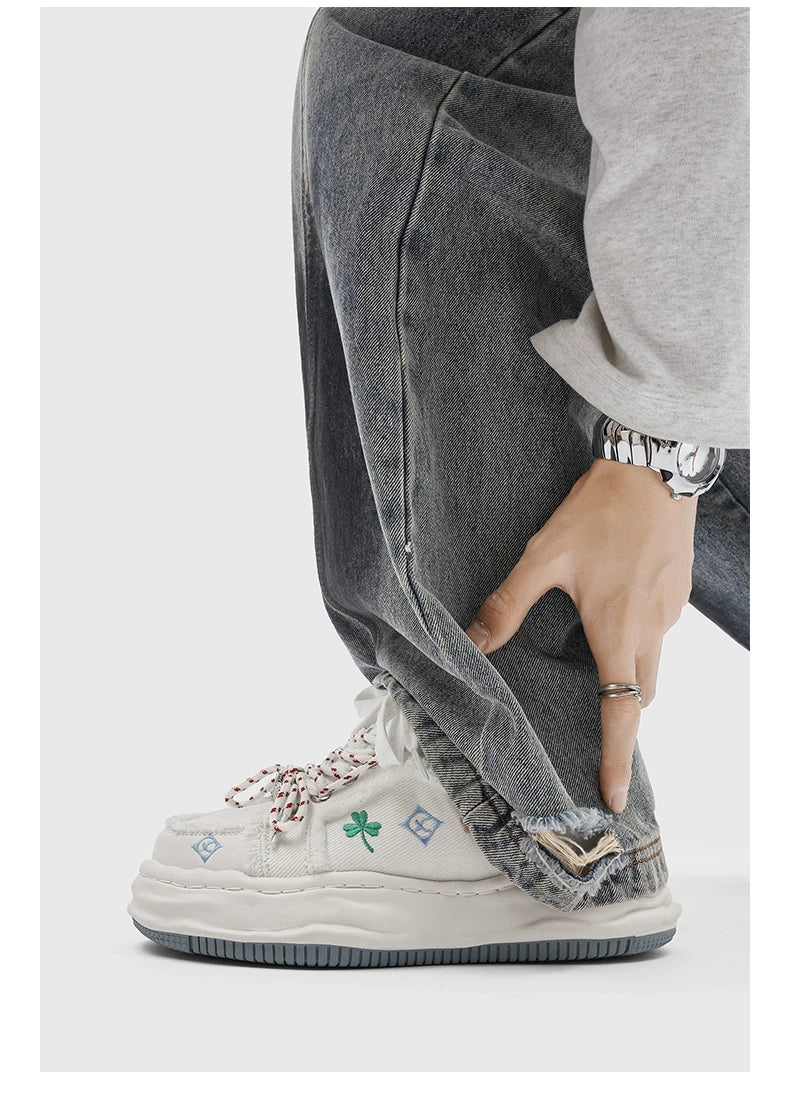 Distressed Embroidered Platform Sneakers - Skipkicks