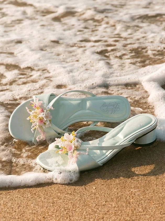 Mint Blossom Ribbon Mules - Skipkicks