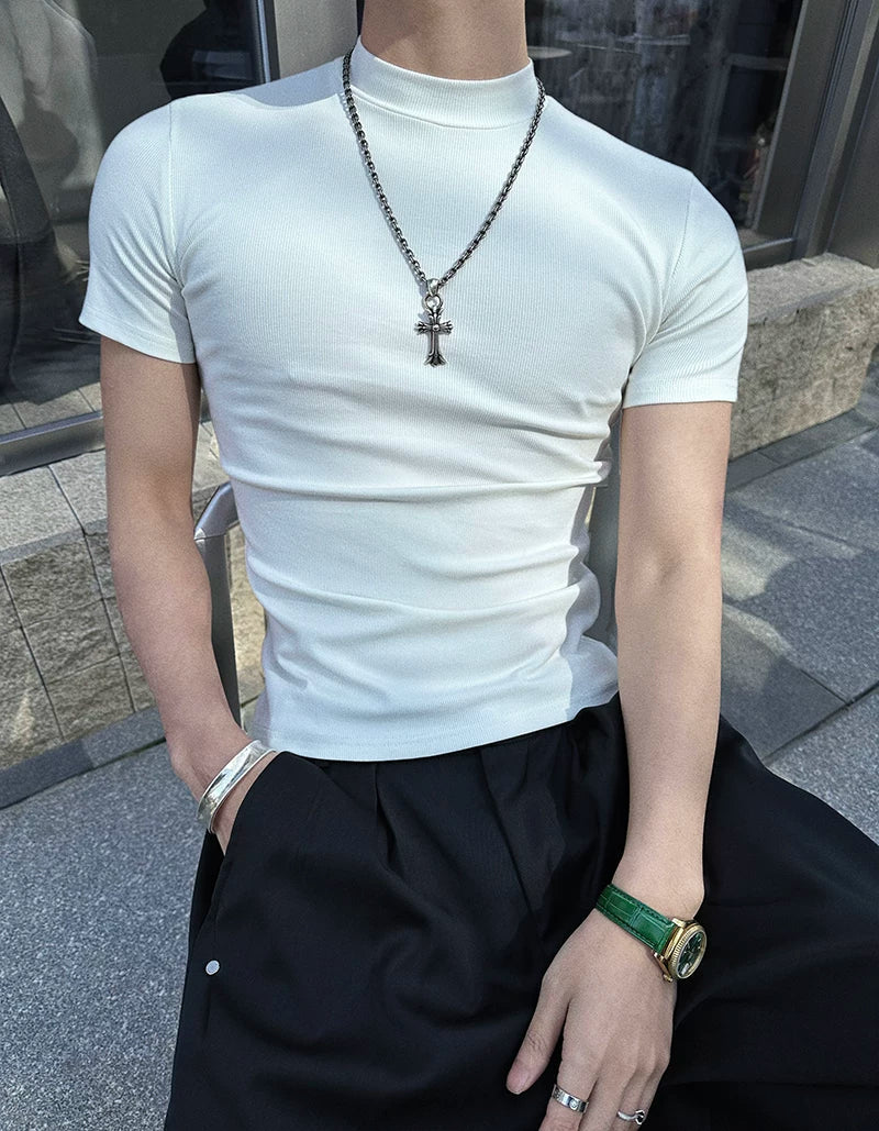 Fitted Mock-Neck Short-Sleeve Tee