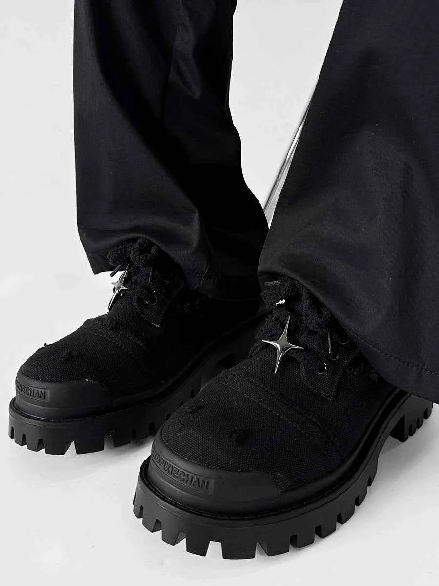 Chunky Black Canvas Platform Sneakers with Rugged Soles