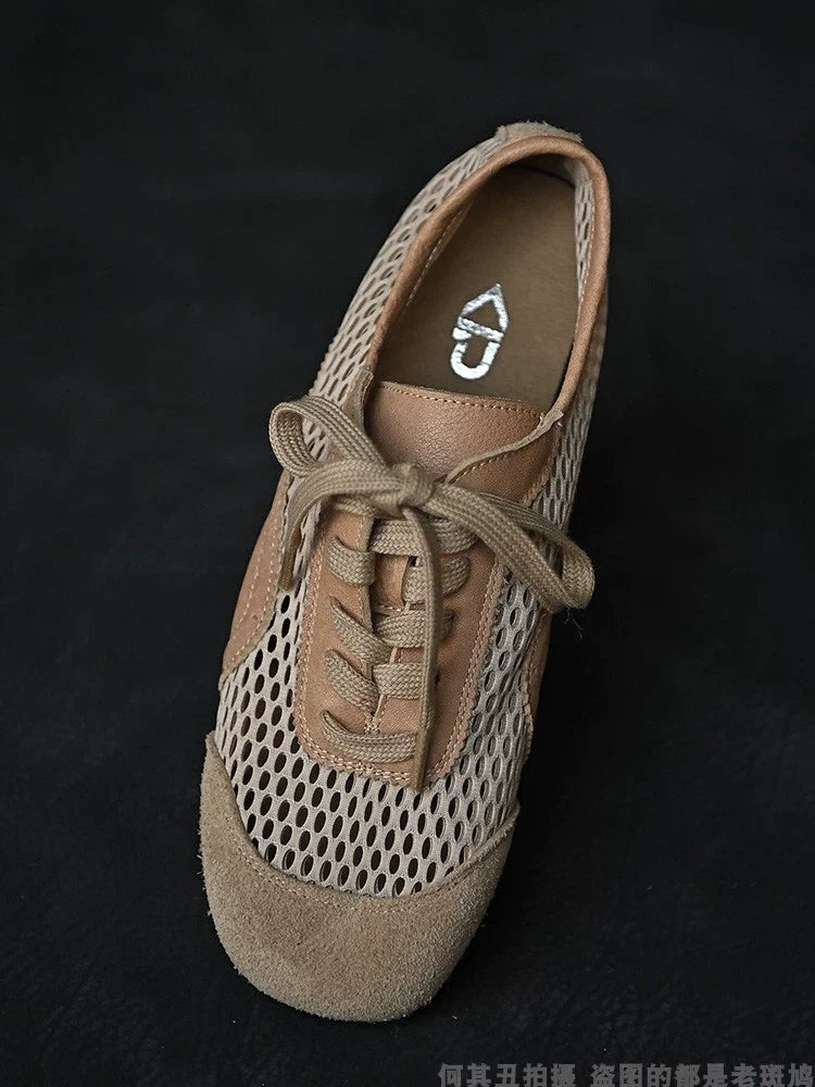 Beige Mesh Suede Lace-Up Sneakers - Skipkicks