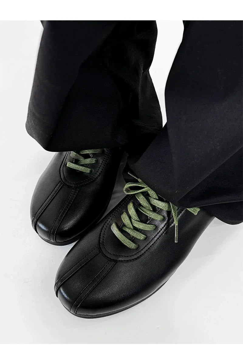 Black Split-Toe Derby Shoes with Green Laces - Skipkicks