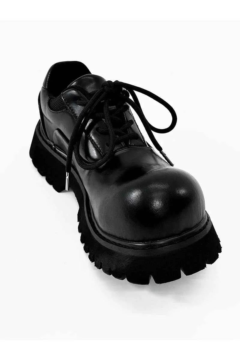 Chunky Black Leather Lug Sole Derby Shoes