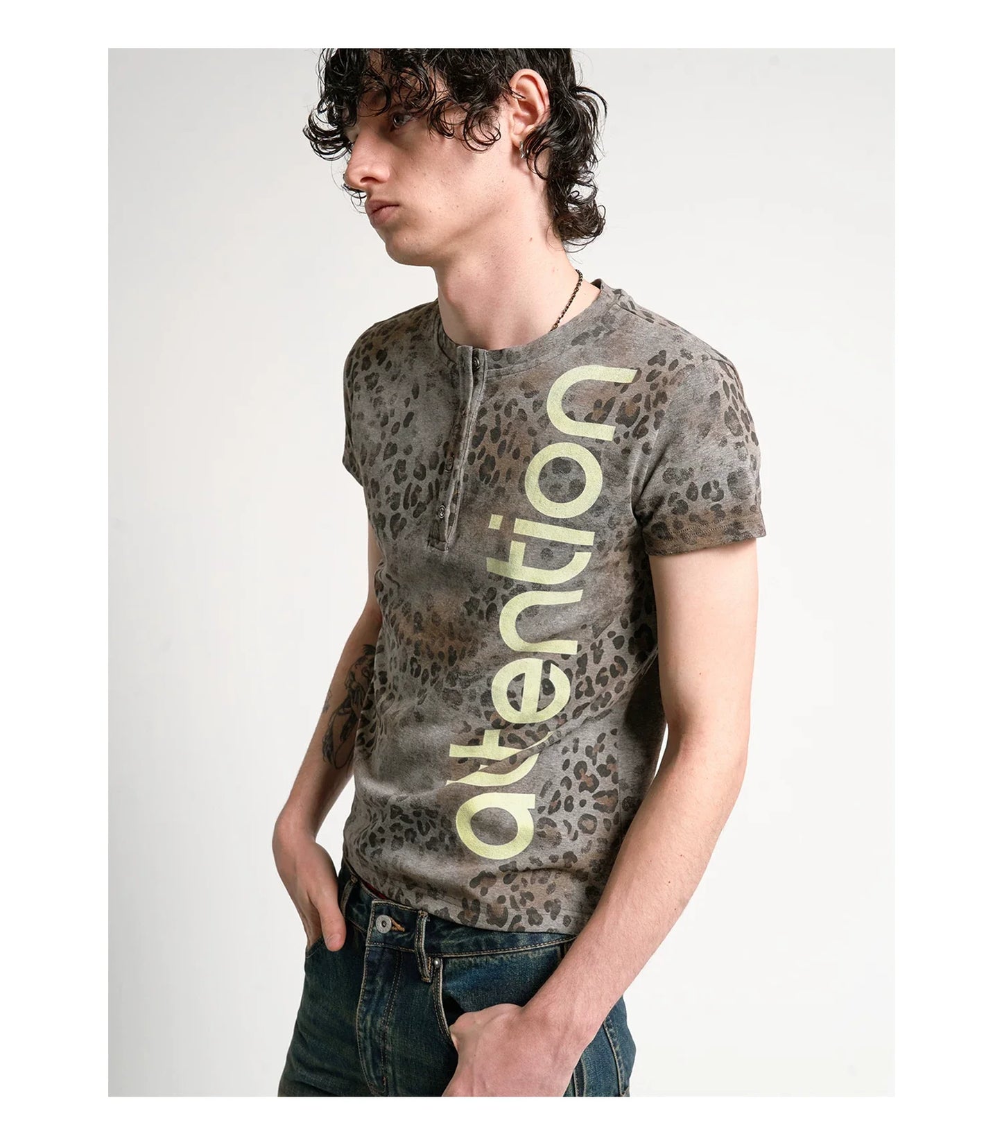 Attention Leopard Henley Tee