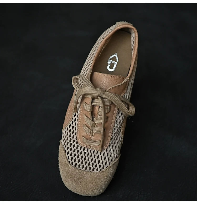 Beige Mesh Suede Lace-Up Sneakers - Skipkicks
