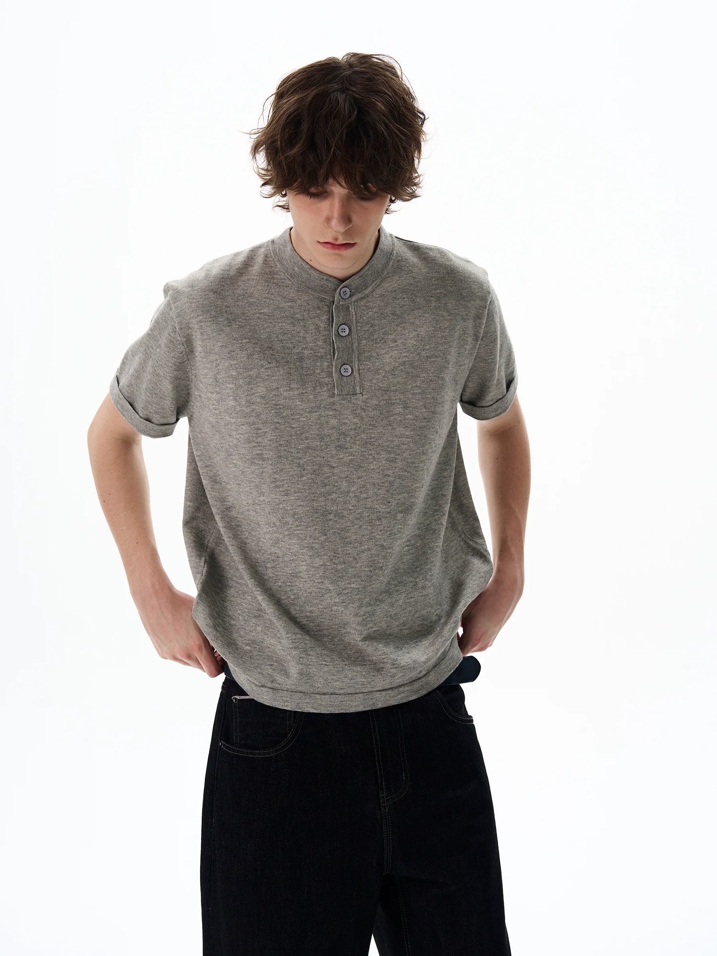Short Sleeve Henley Shirt with Button Placket