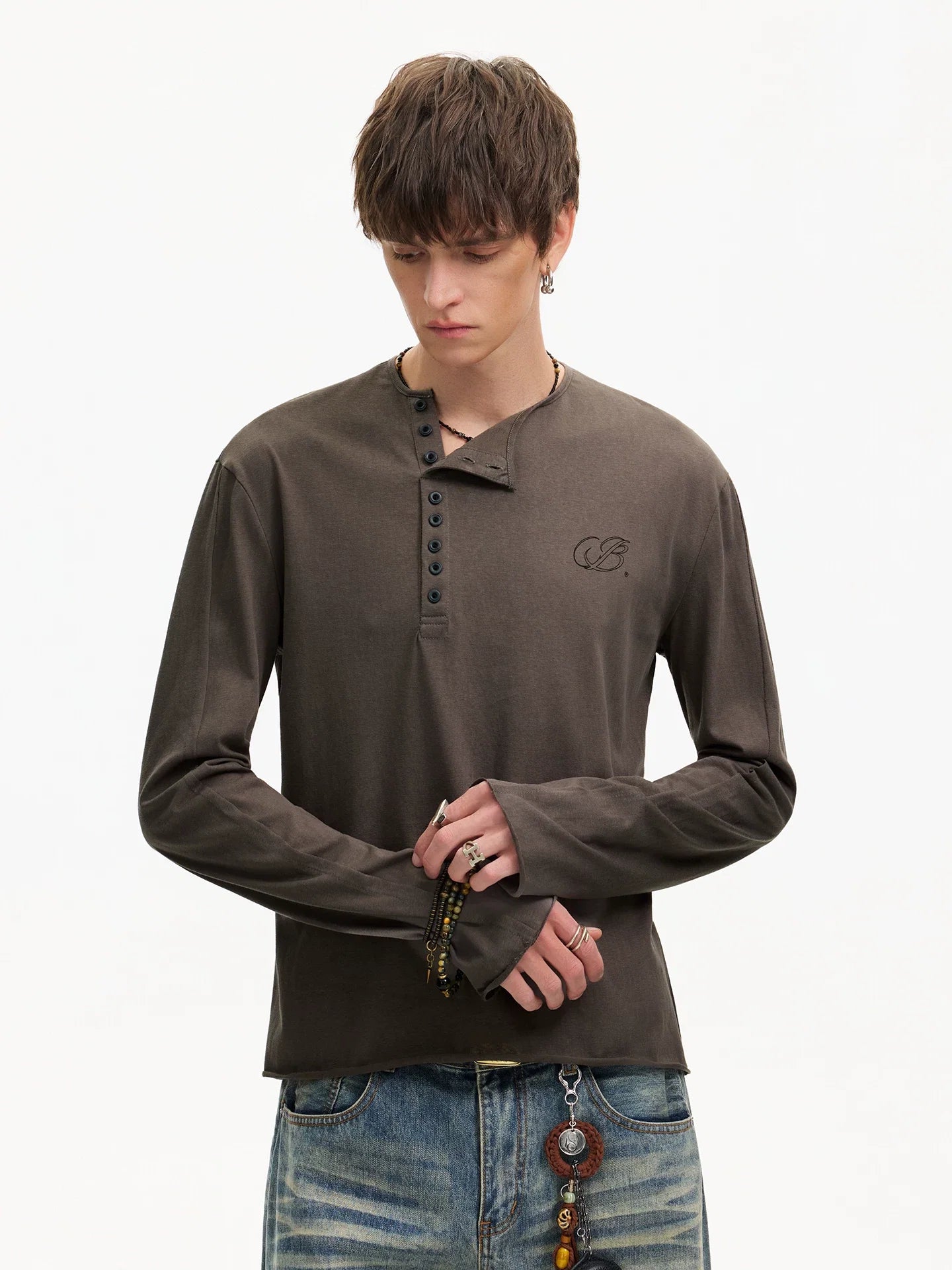 Espresso Relay Button Henley Tee
