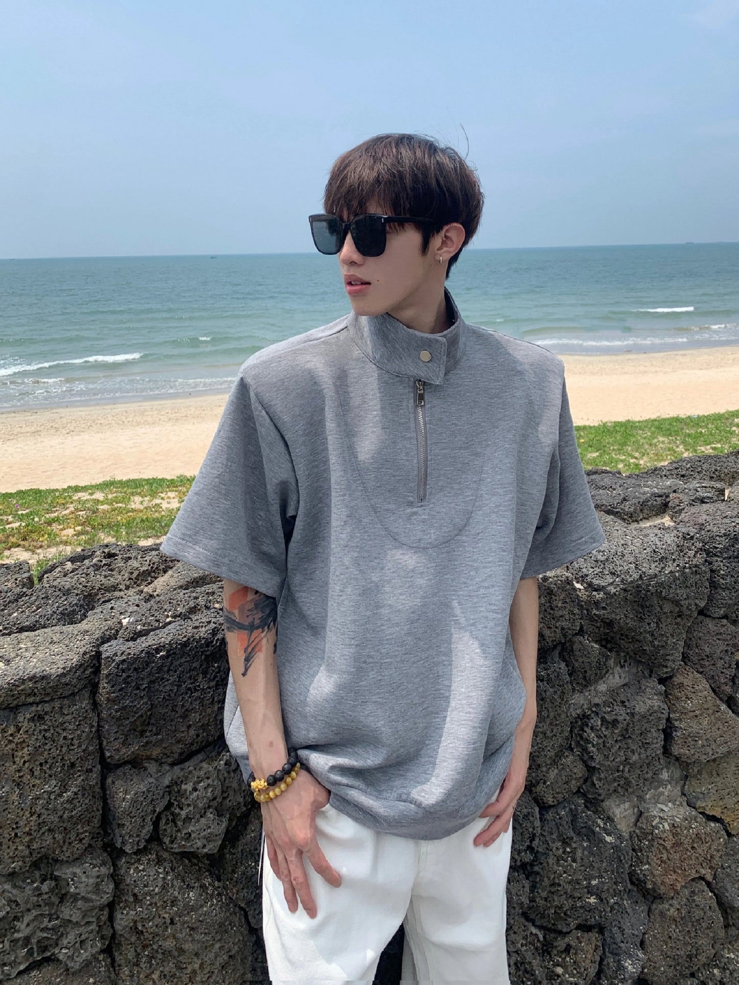 Half-Zip Stand Collar Shirt