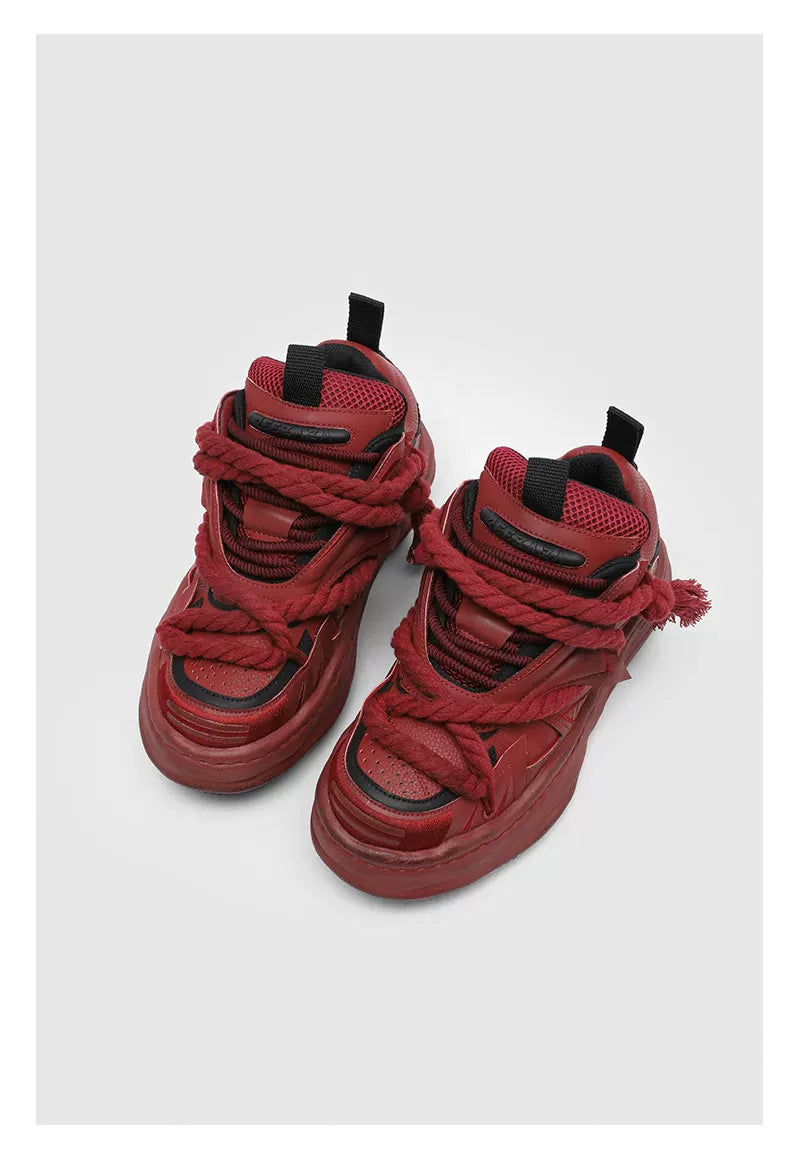 Distressed Rope-Lace Chunky Sneakers - Skipkicks