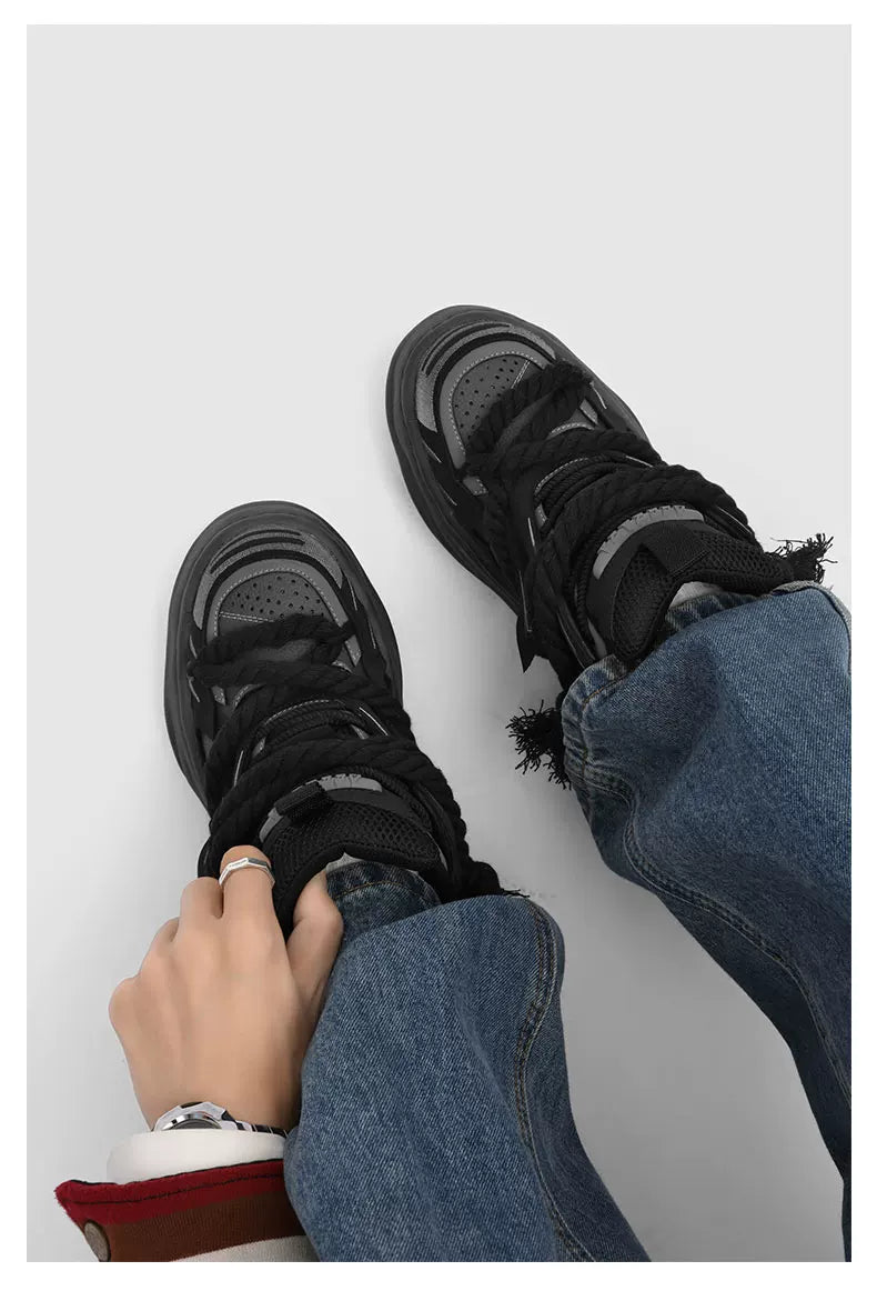 Distressed Rope-Lace Chunky Sneakers - Skipkicks