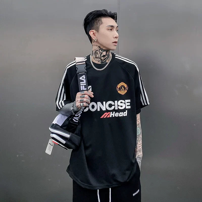 Concise Triple‑Stripe Street Jersey Tee