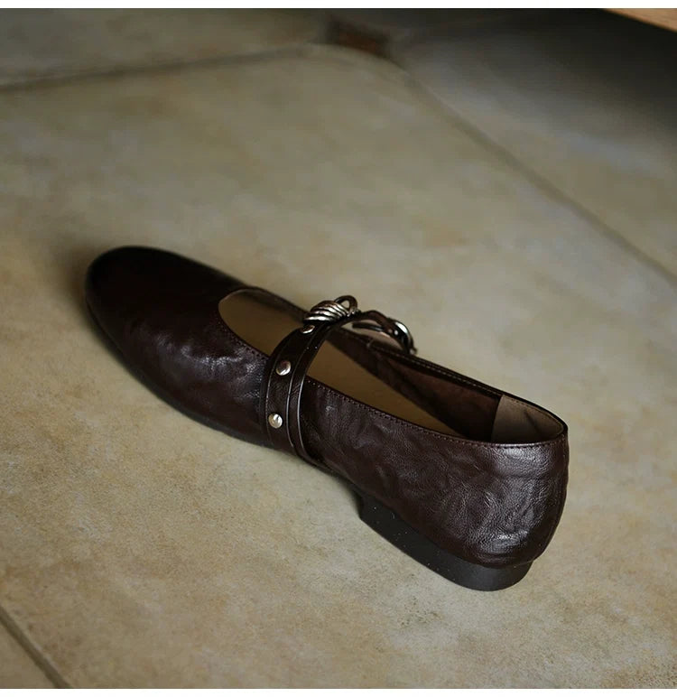 Mocha Rebel Strap Flat - Skipkicks