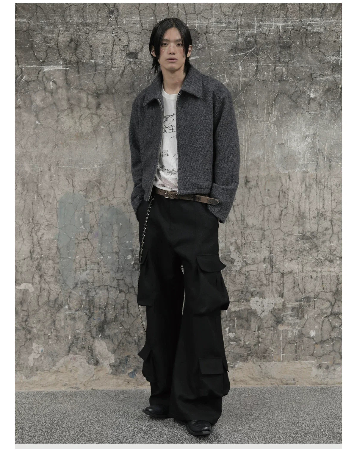 Black Wide-Leg Multi-Pocket Cargo Trousers