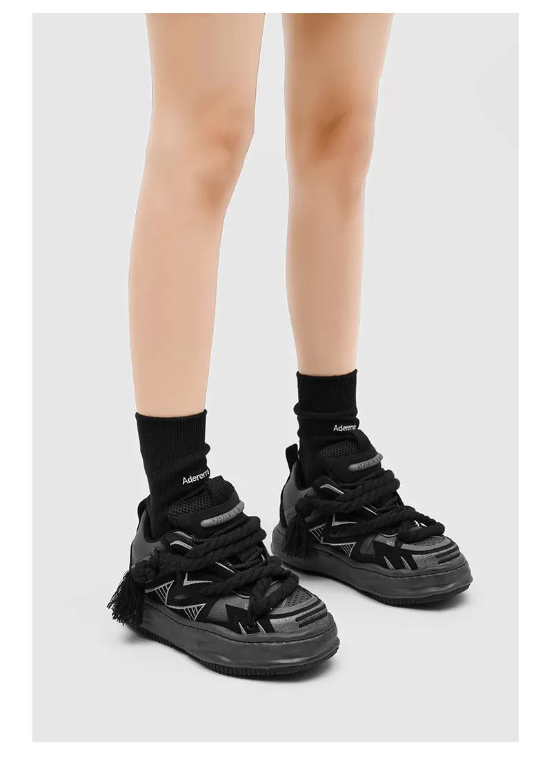 Distressed Rope-Lace Chunky Sneakers - Skipkicks