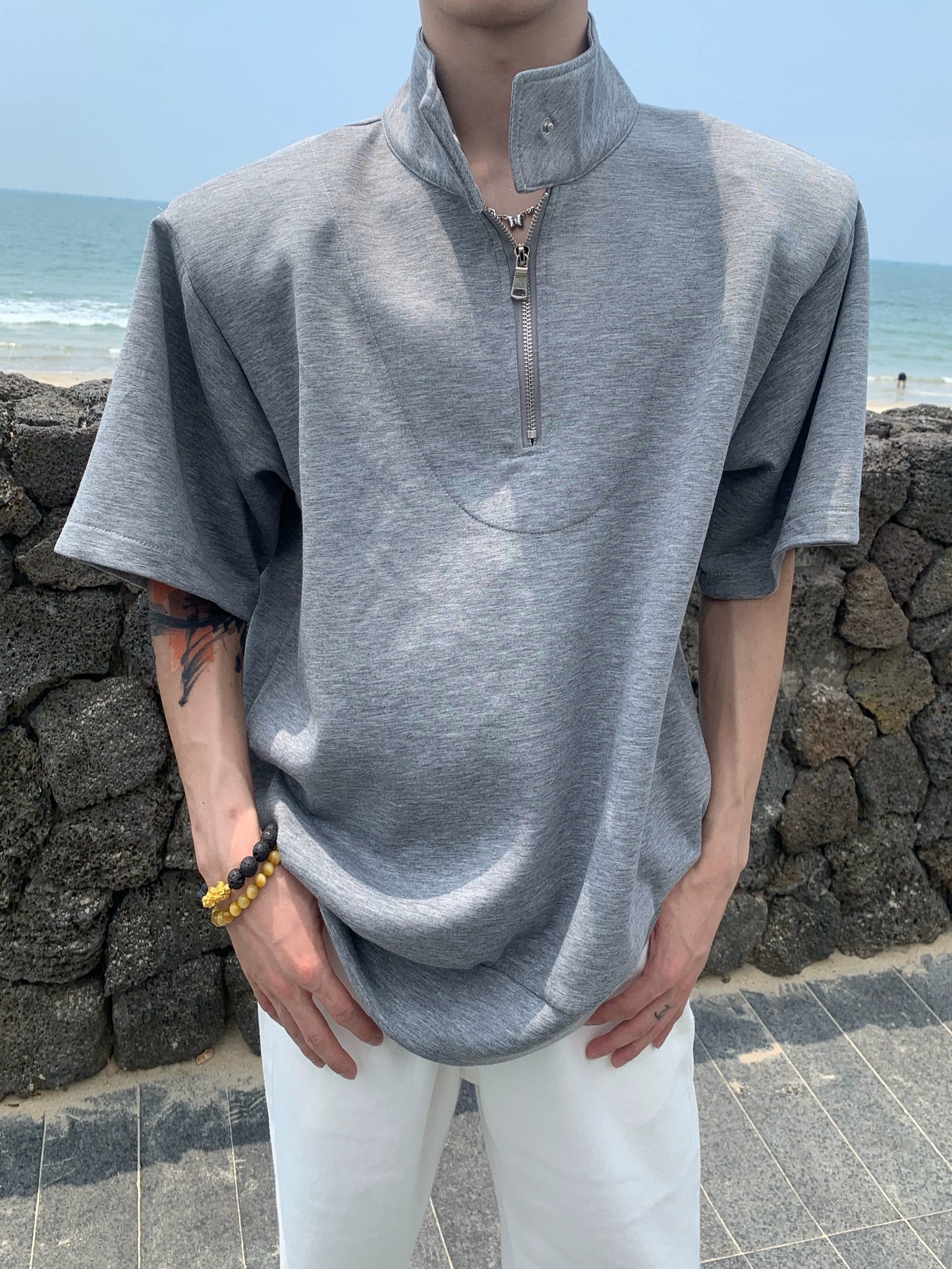 Half-Zip Stand Collar Shirt