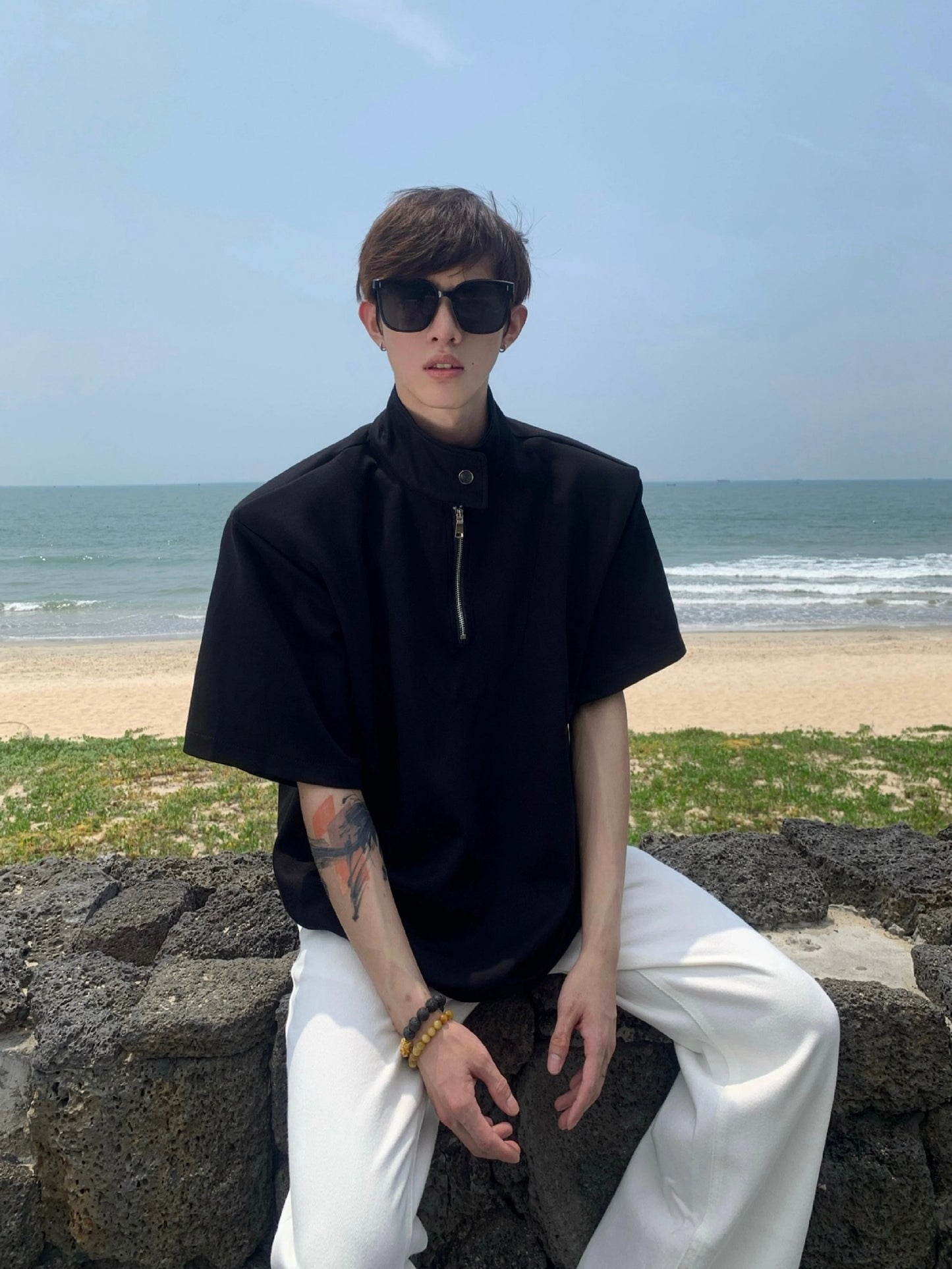 Half-Zip Stand Collar Shirt
