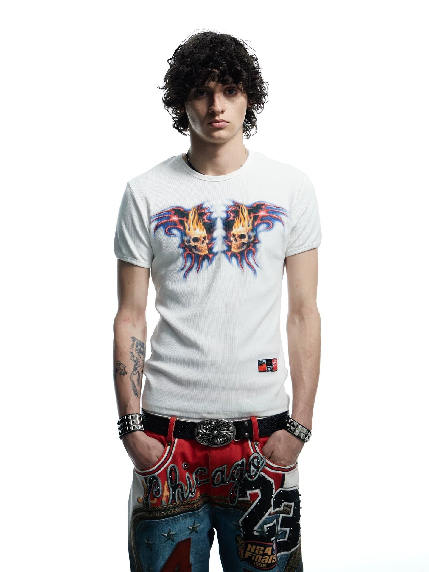 Flaming Skull Graphic Fitted Baby Tee