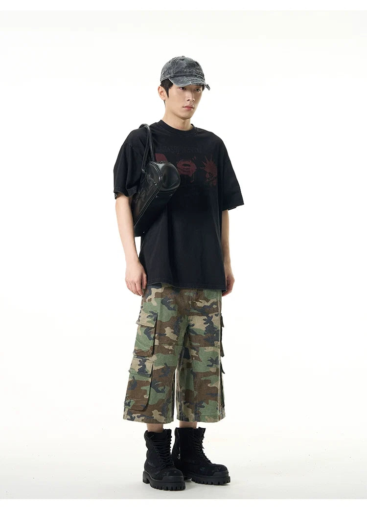 Black Oversized Graphic Tee with Red Print