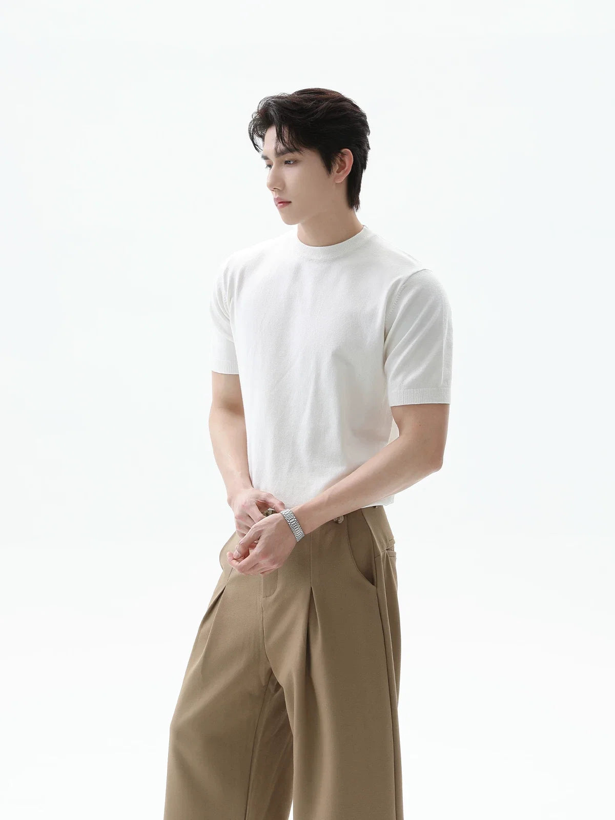 Retro Solid Knit Short-Sleeve T-Shirt