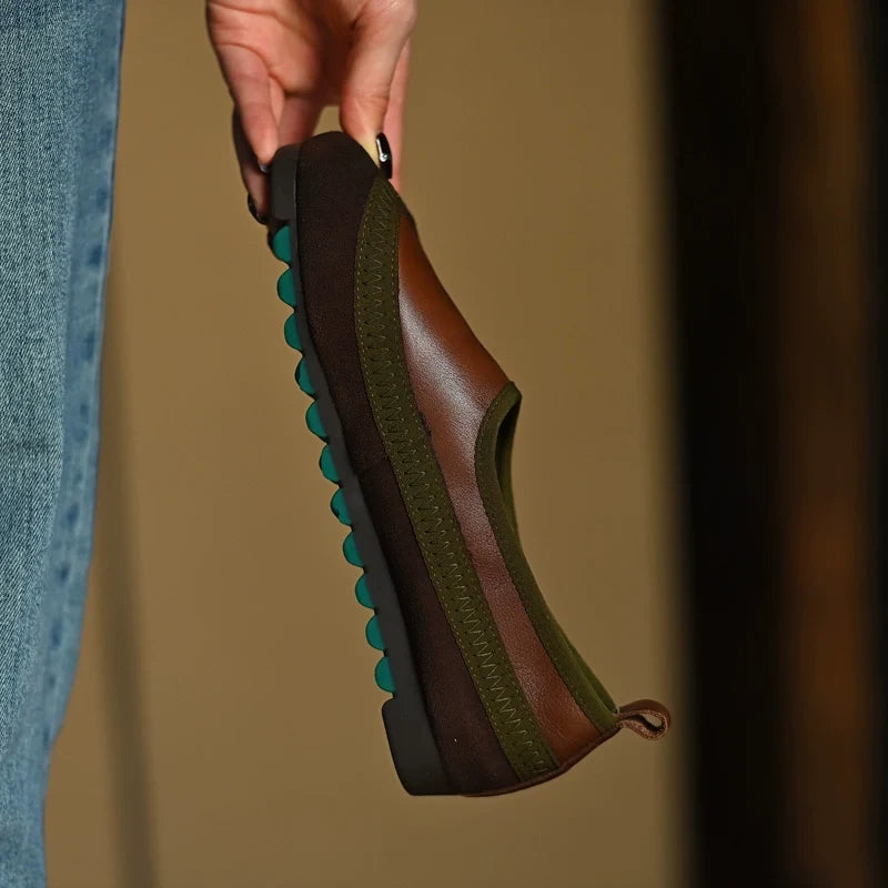 Brown Green Slip-On Comfort Shoes - Skipkicks