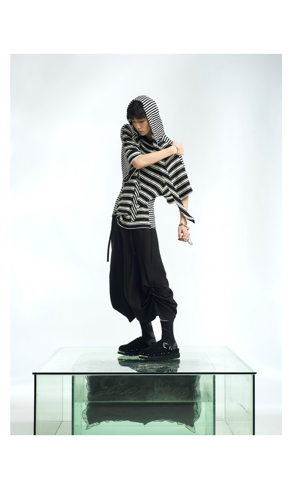Striped Hooded Scarf Oversized T-Shirt