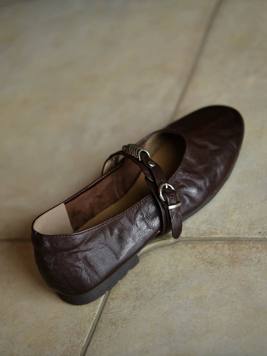 Mocha Rebel Strap Flat - Skipkicks