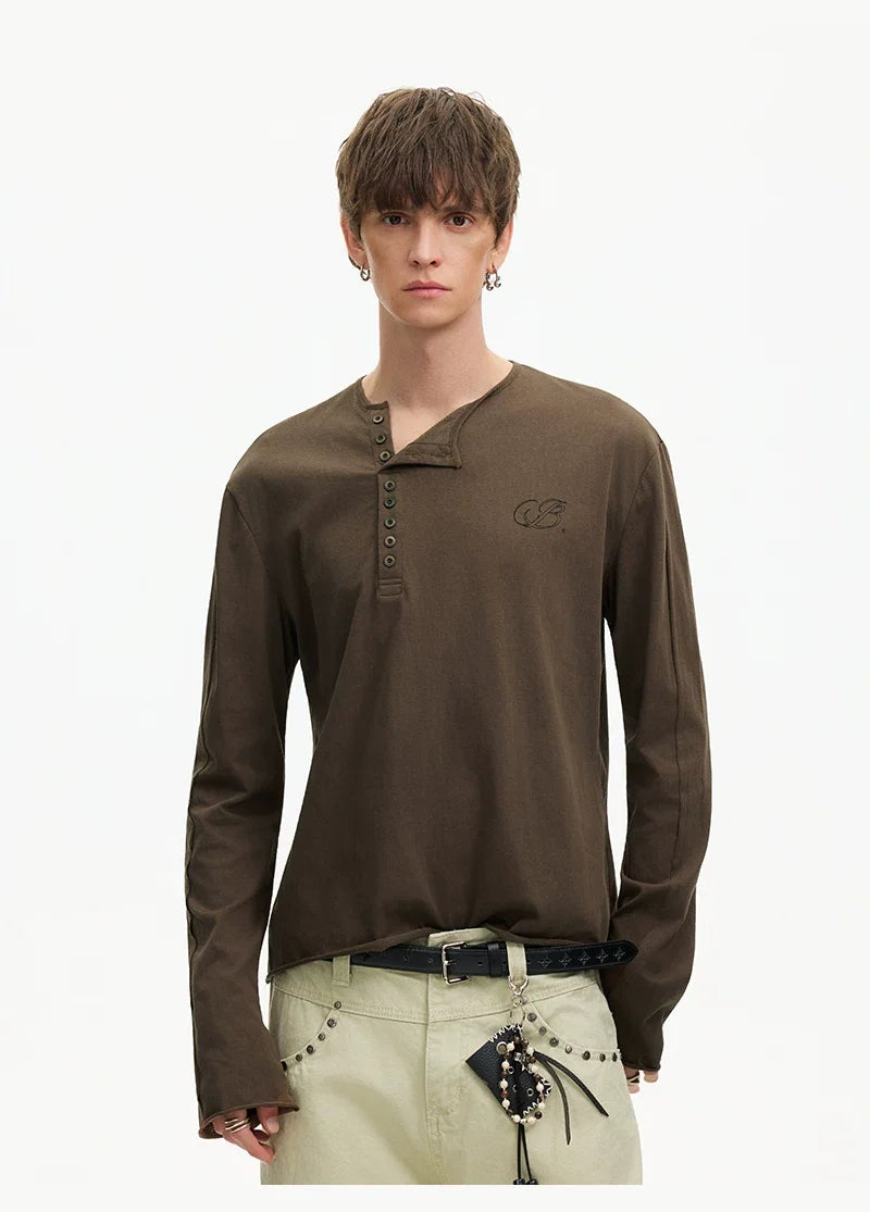 Espresso Relay Button Henley Tee