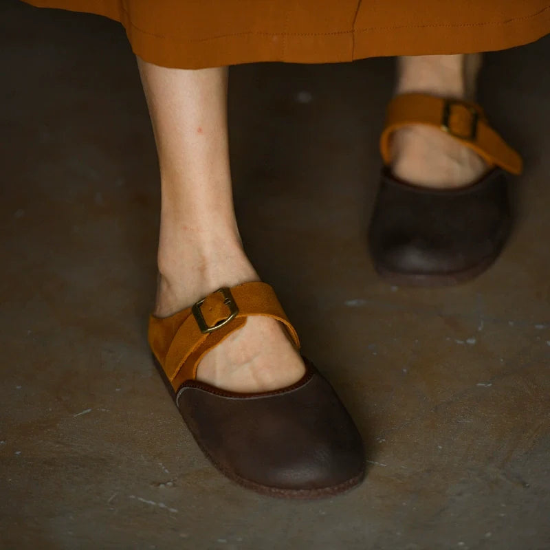 Two-Tone Leather Mary Jane Flats - Skipkicks