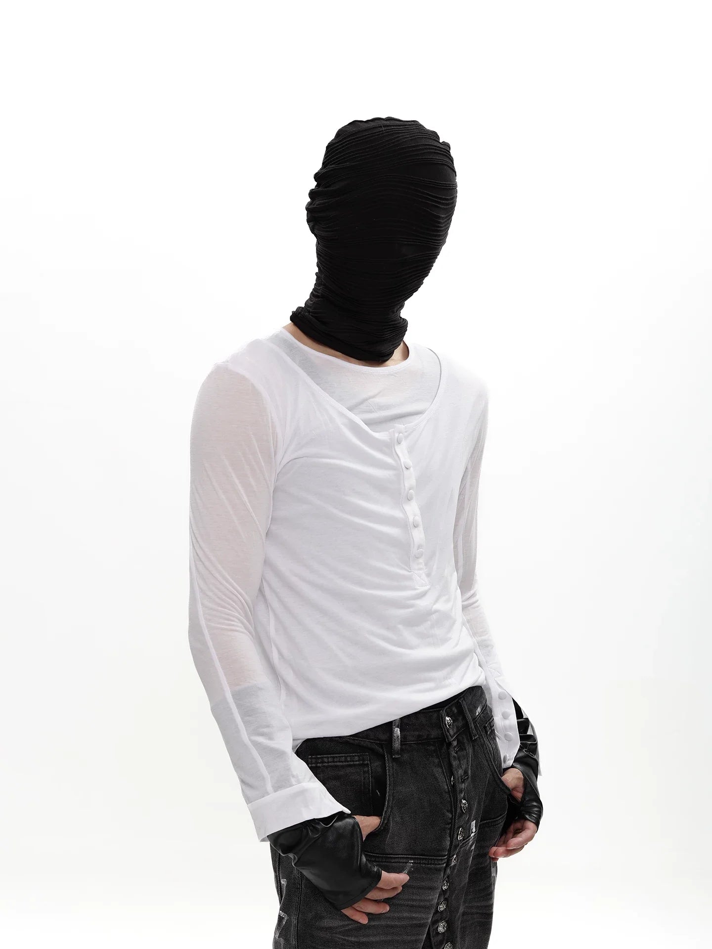 Shadow Veil Layered Ruched Henley Top