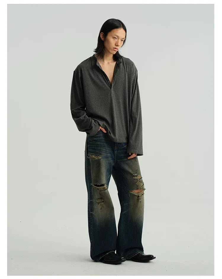 Classic Neutral Long-Sleeve Henley Tee