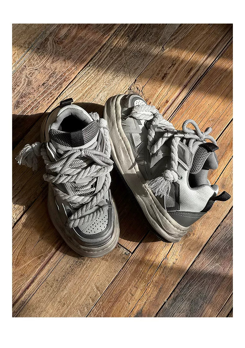 Distressed Rope-Lace Chunky Sneakers - Skipkicks