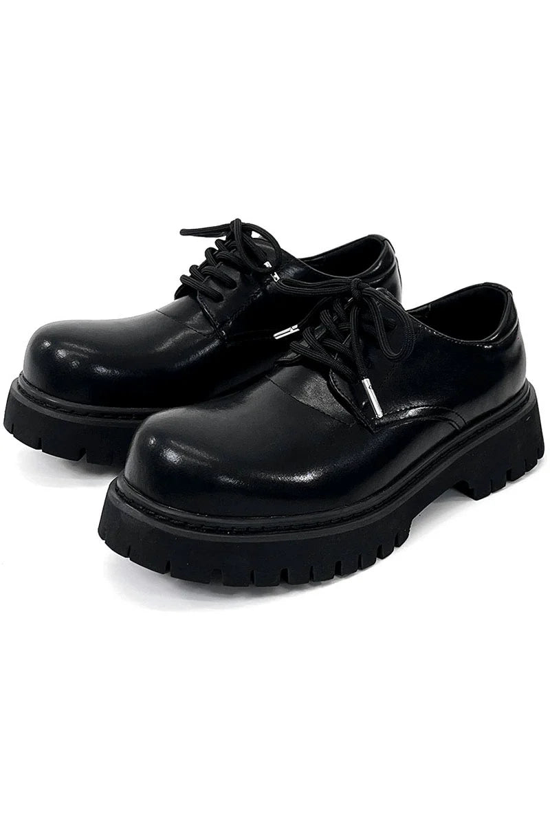 Chunky Black Matte and Glossy Platform Derby Shoes - Skipkicks