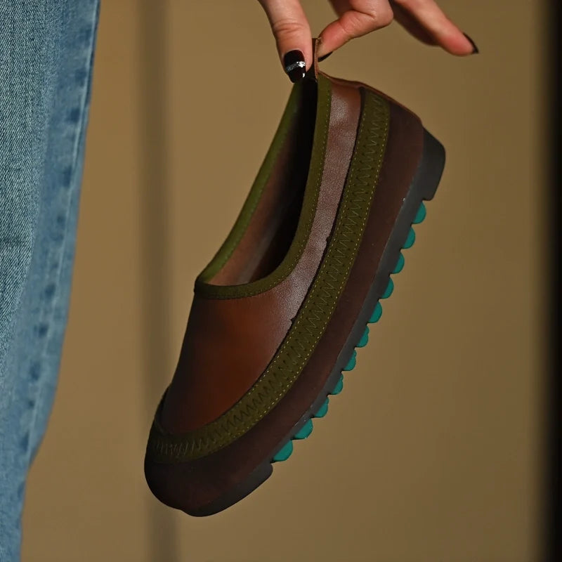 Brown Green Slip-On Comfort Shoes - Skipkicks