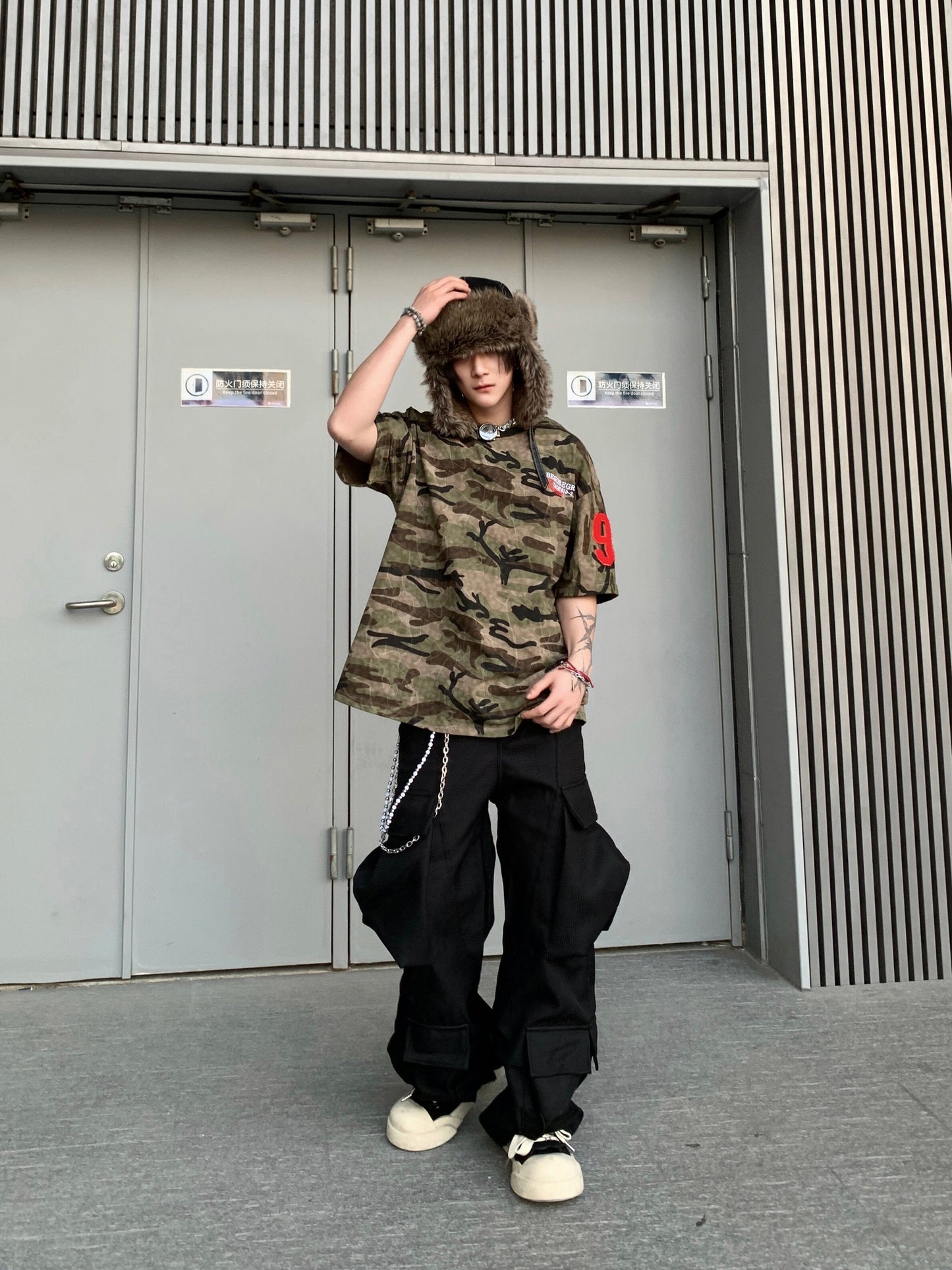 Men's Multi-Pocket Curved Wide-Leg Cargo Pants