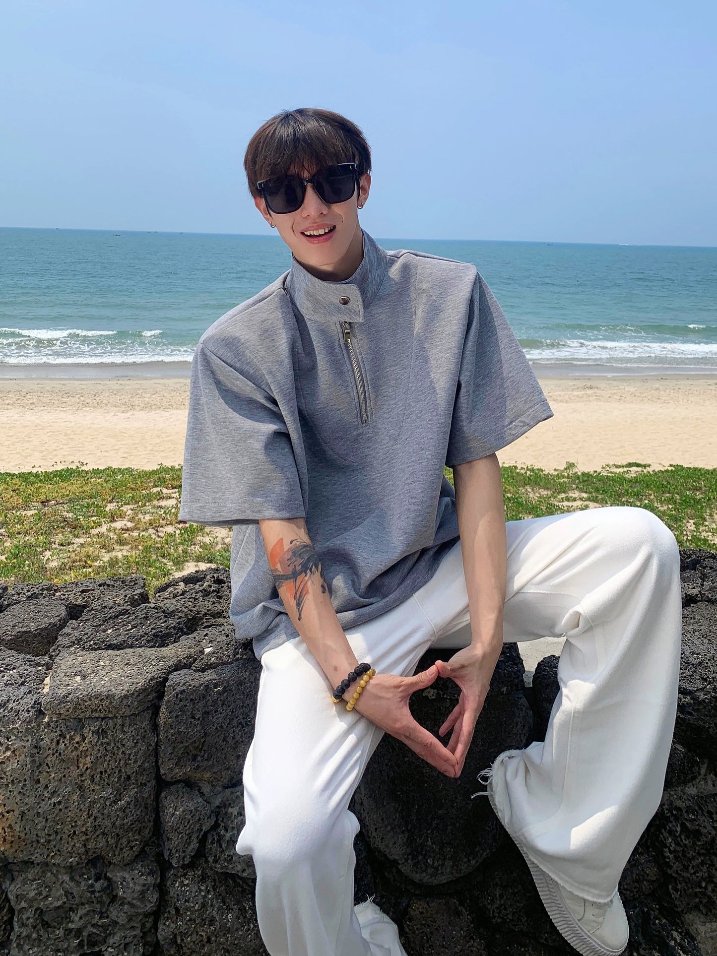 Half-Zip Stand Collar Shirt
