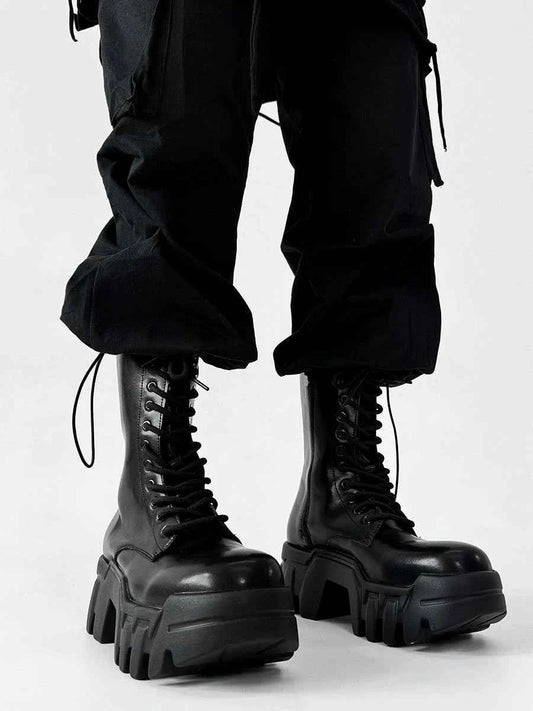 Futuristic Black Zip Platform Combat Boots