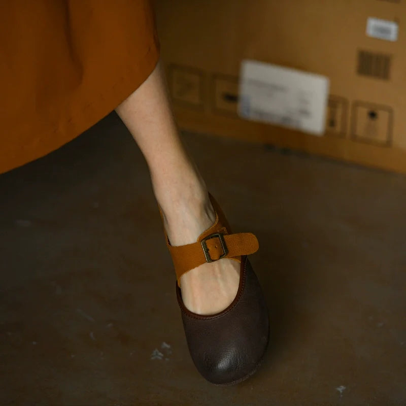 Two-Tone Leather Mary Jane Flats - Skipkicks