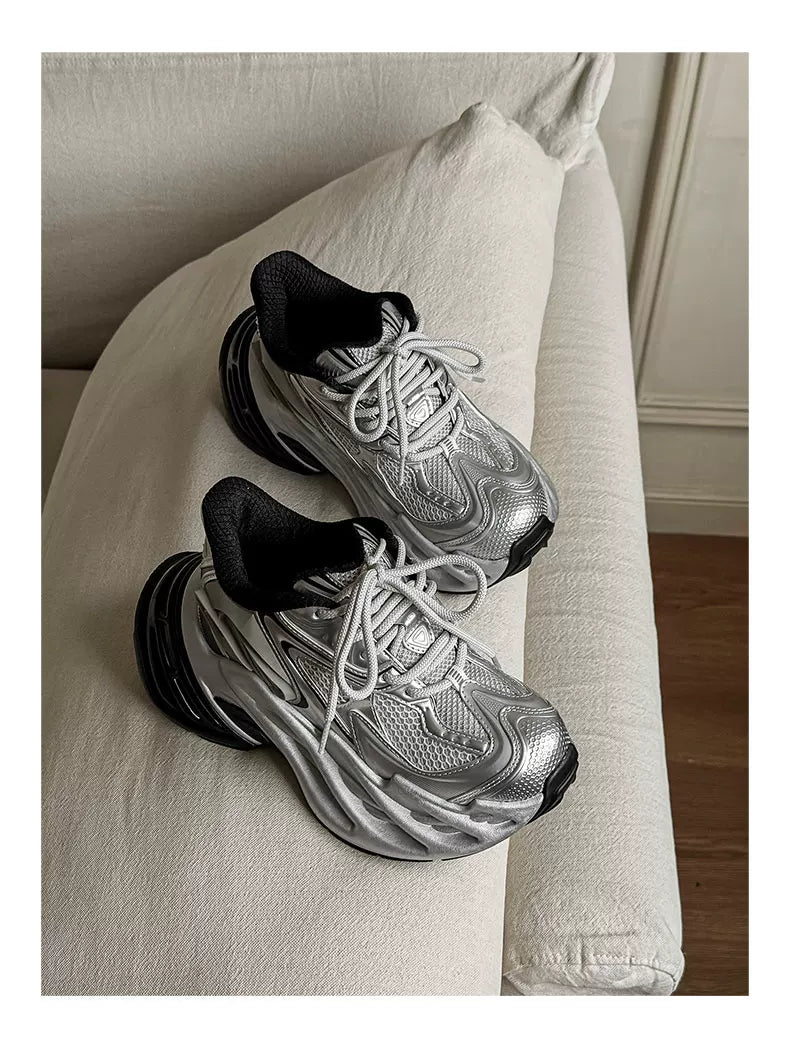 Futuristic Metallic Platform Runner Sneakers - Skipkicks