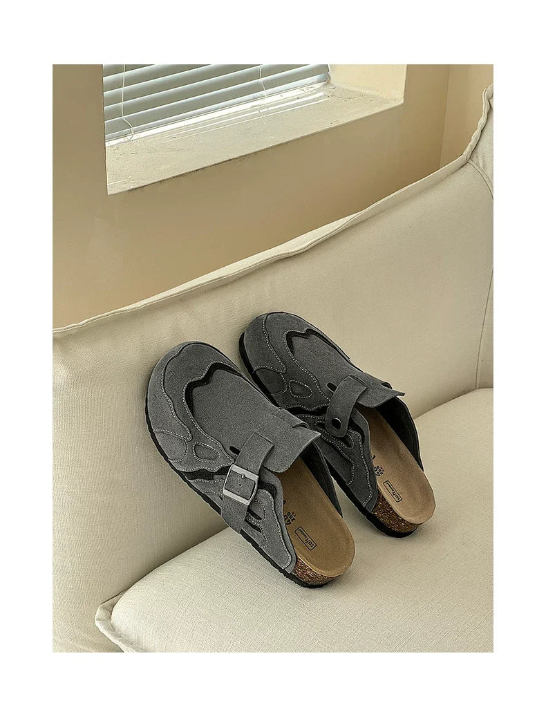 Suede Buckle Cork Footbed Clogs - Skipkicks