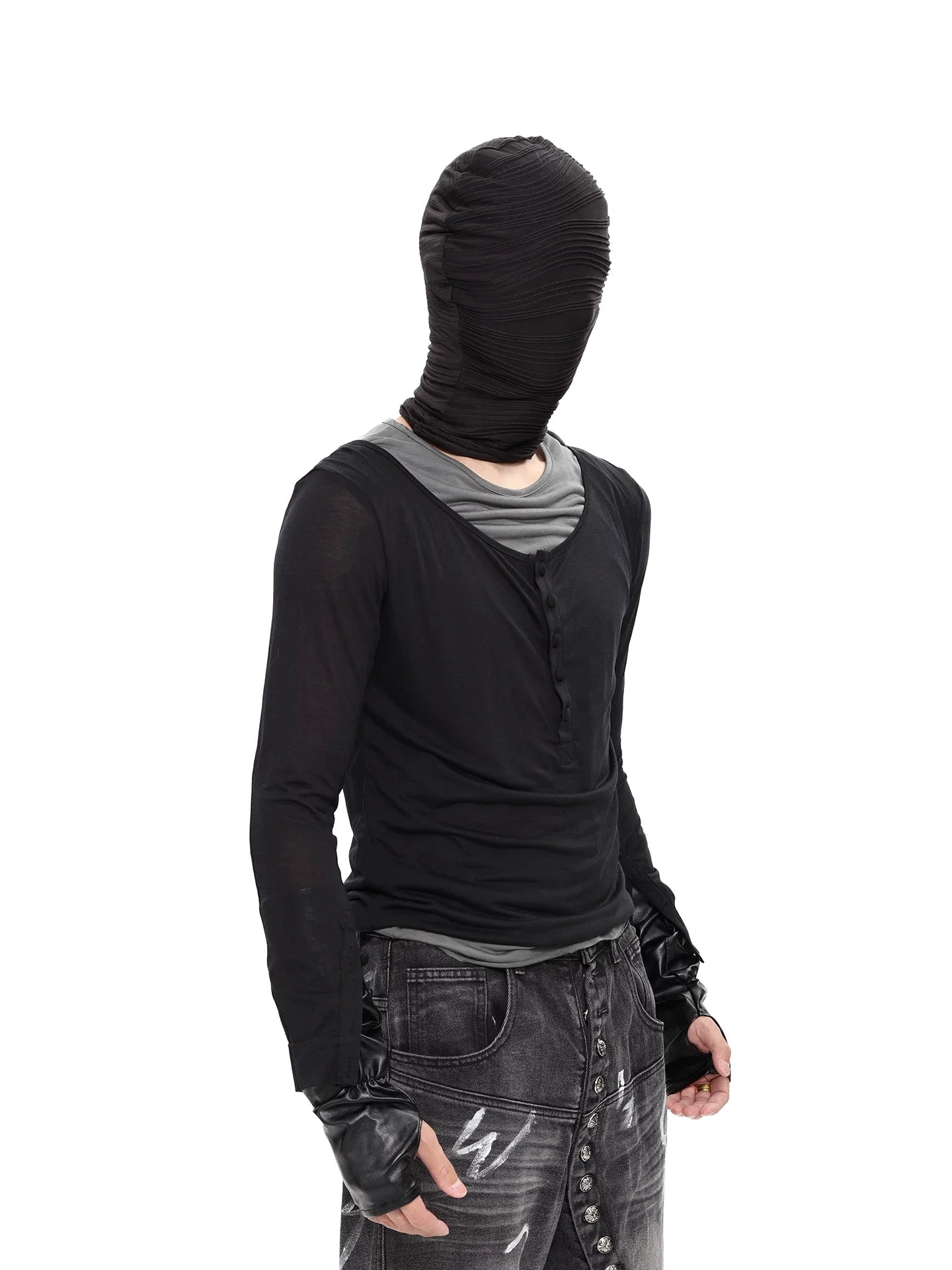 Shadow Veil Layered Ruched Henley Top