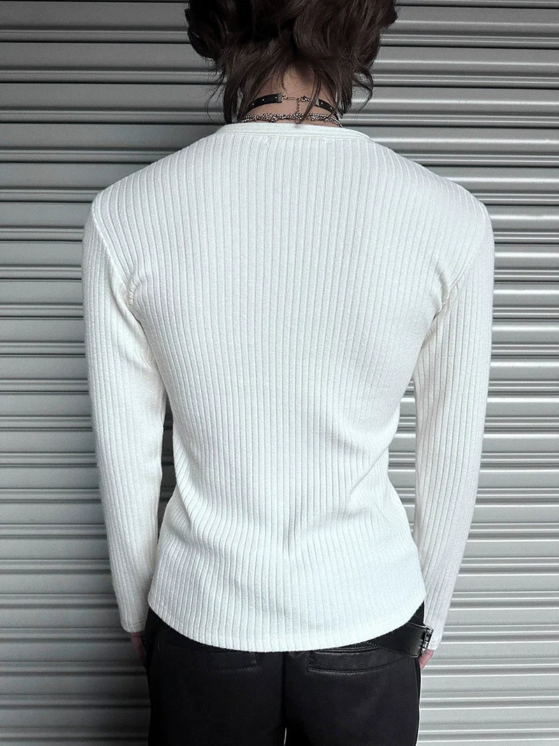 Midnight Rivet Deep V Henley