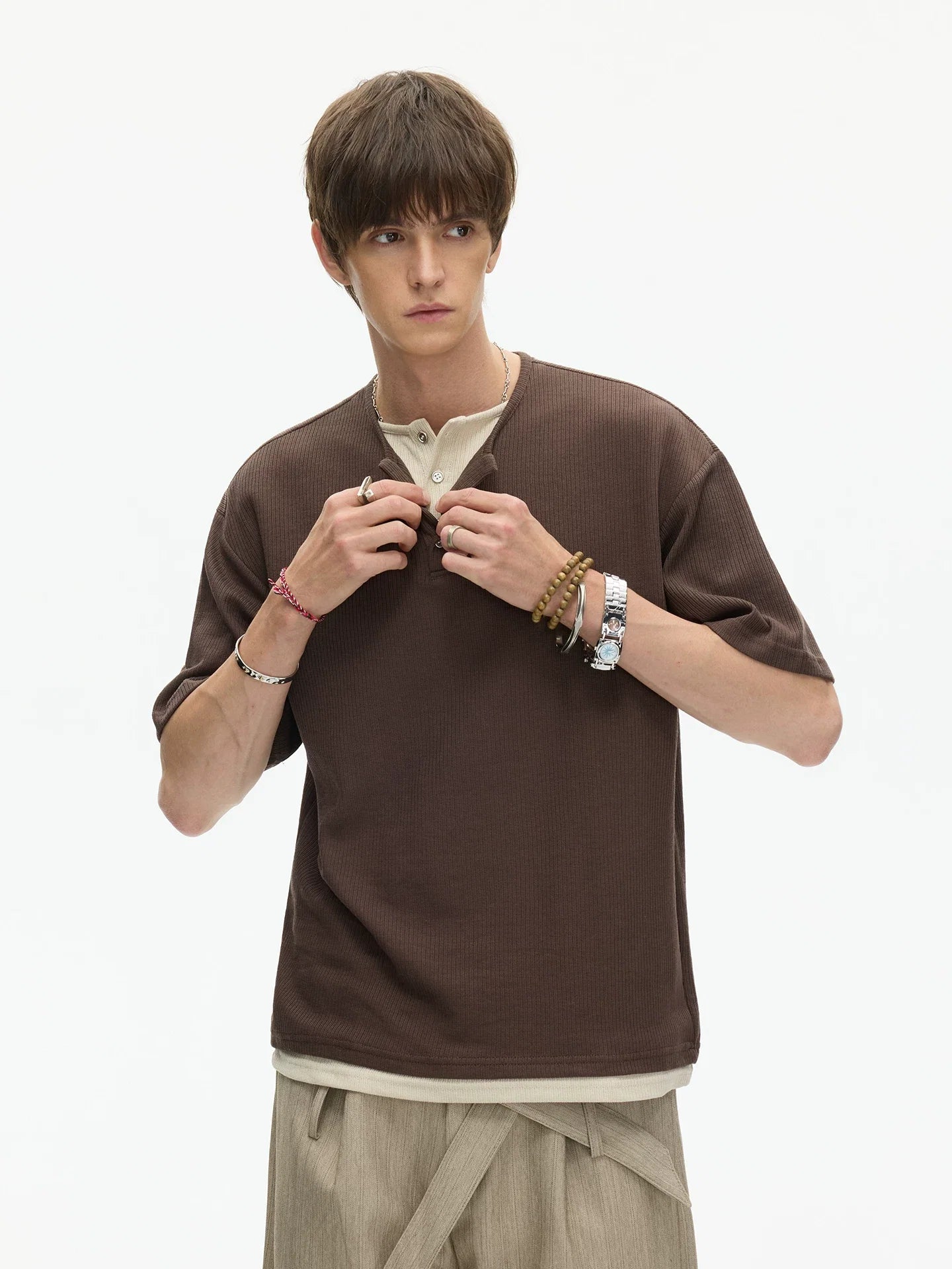 Midnight Core Waffle Henley Tee