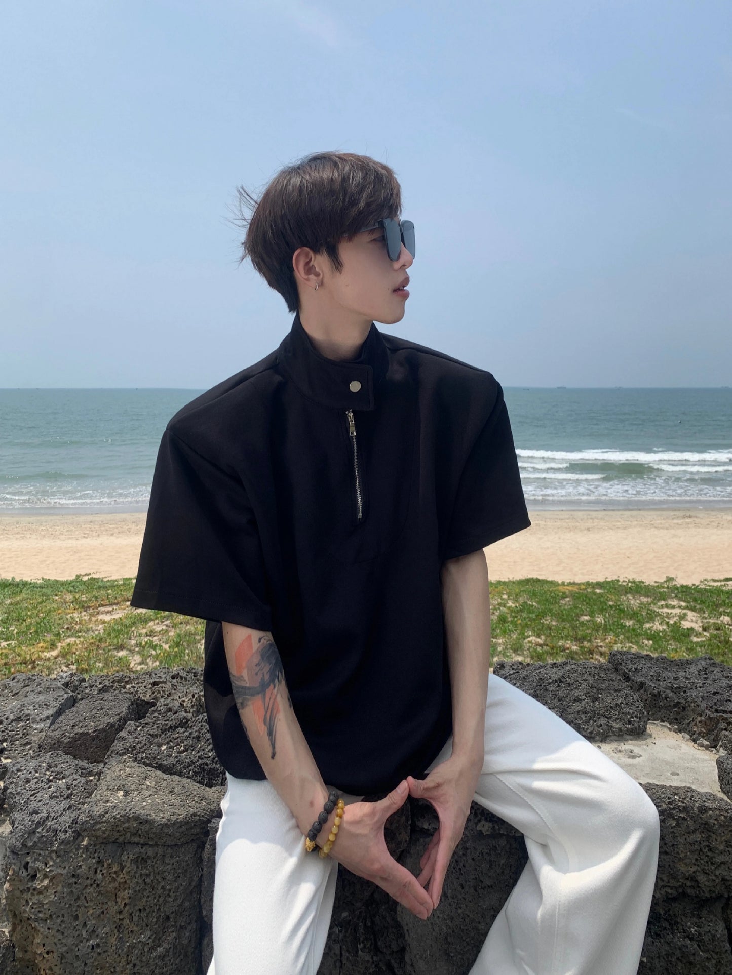 Half-Zip Stand Collar Shirt