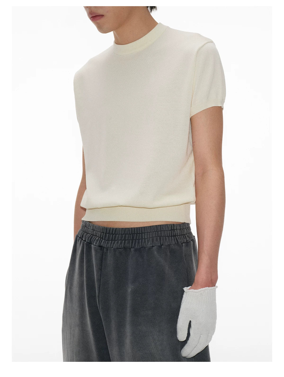 Mock Neck Short-Sleeve Knit Tee