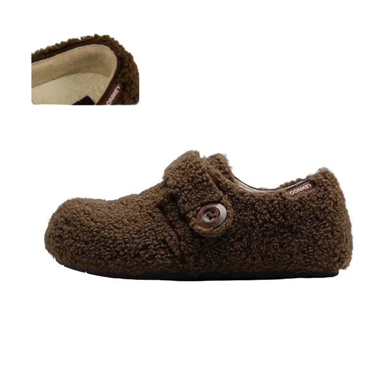 Cozy Fleece Button Mary Jane Slippers - Skipkicks